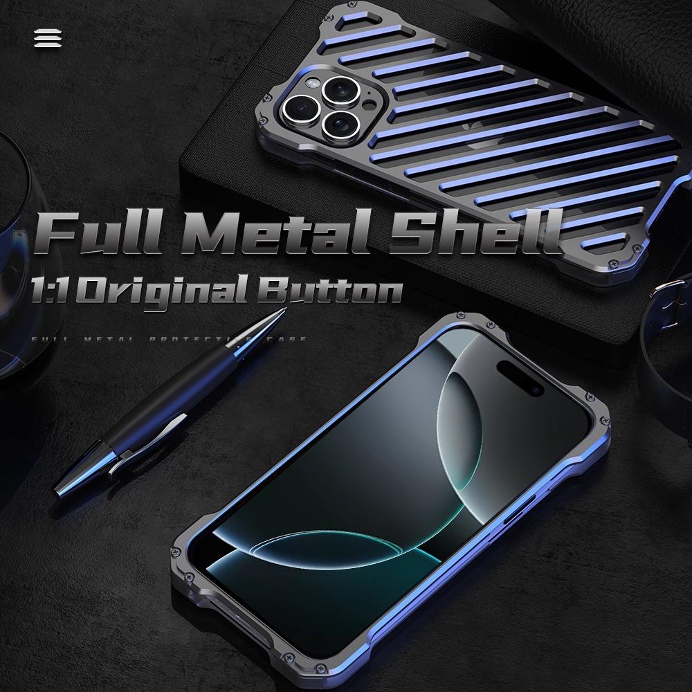 R-JUST RJ-50 For iPhone 16 Pro Aluminum Alloy Armor Case Hollow Shockproof Back Cover