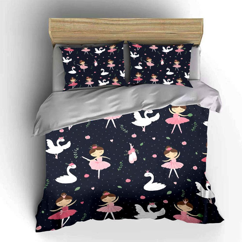 Ballet Swan Princess Pattern Bedding Duvet Cover Set (1*Duvet Cover 2*Pillowcases, without duvet insert)