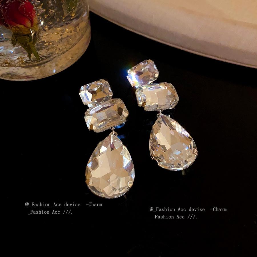 Серебряные серьги-гвоздики с бриллиантами, квадратные серьги с бахромой в форме капли воды, простые и модные серьги, серьги с преувеличенным темпераментом