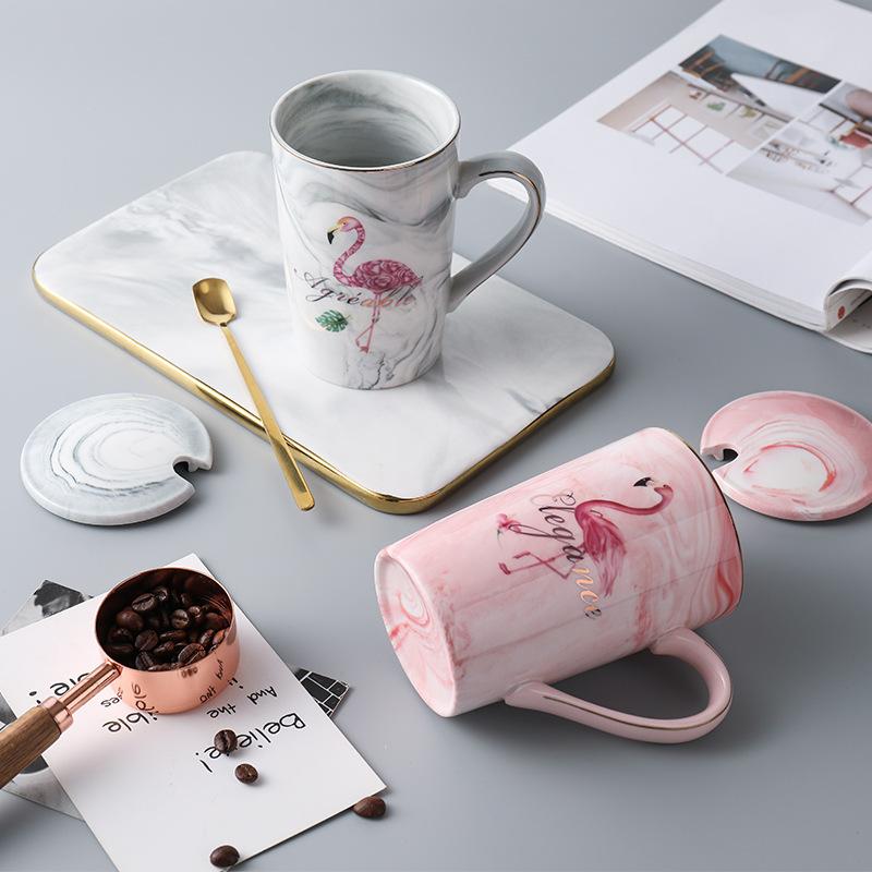 Creative Marble Pattern Couple Mug Colored Flamingo Ceramic Cup Tea Milk Coffee Mug Sell Well Indoor Office Gift Cups Drinkware