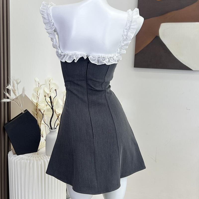 2023 женское летнее мини-платье с открытыми плечами, сексуальное элегантное винтажное модное вечернее клубное серое платье без рукавов, женское цельное платье