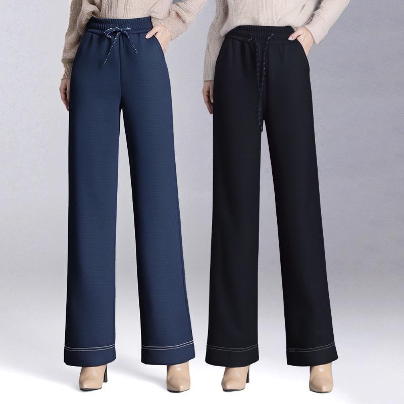 Wide Legs High Waist Jeans Women's Autumn and Winter Fleece Thickened Loose Classic Blue Trousers Denim Straight Pants