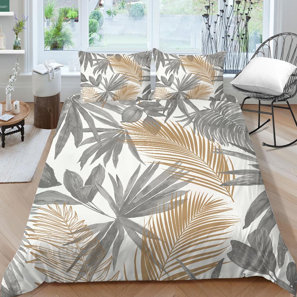 Family Bedding Single Double Bed Full Size Plant Printing Series Bedding Leaf Pattern Pillowcase and Quilt Cover Washable Home Decoration