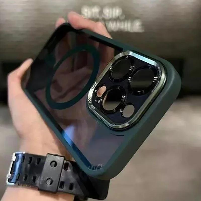 Magnetic Metal Lens Bumper Protection Case For iPhone 17 16 15 14 13 12 11 Pro Max Wireless Charger Hard Cover For Magsafe Funda