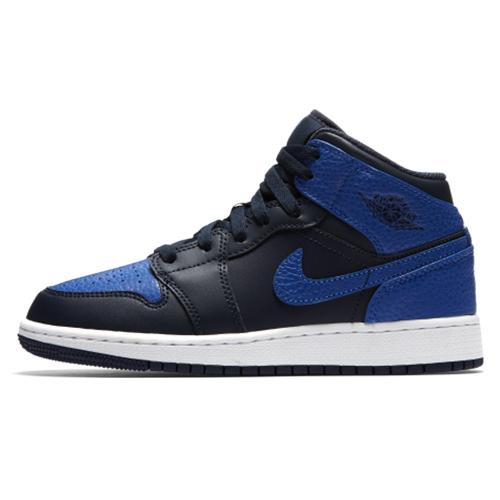 Jordan Air Jordan 1 Mid Cow Leather, Leather Comfortable Lightweight Cushioning Mid top Children's Basketball Shoes 554725-412