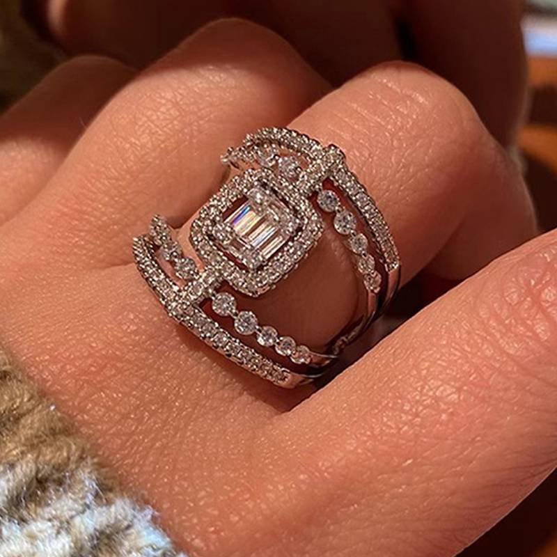 Xiaomi Huitan Unique Geometric Design Ring for Women Party Fashion Inlaid Sparkling CZ Luxury Accessories Engagement Delicate Jewelry