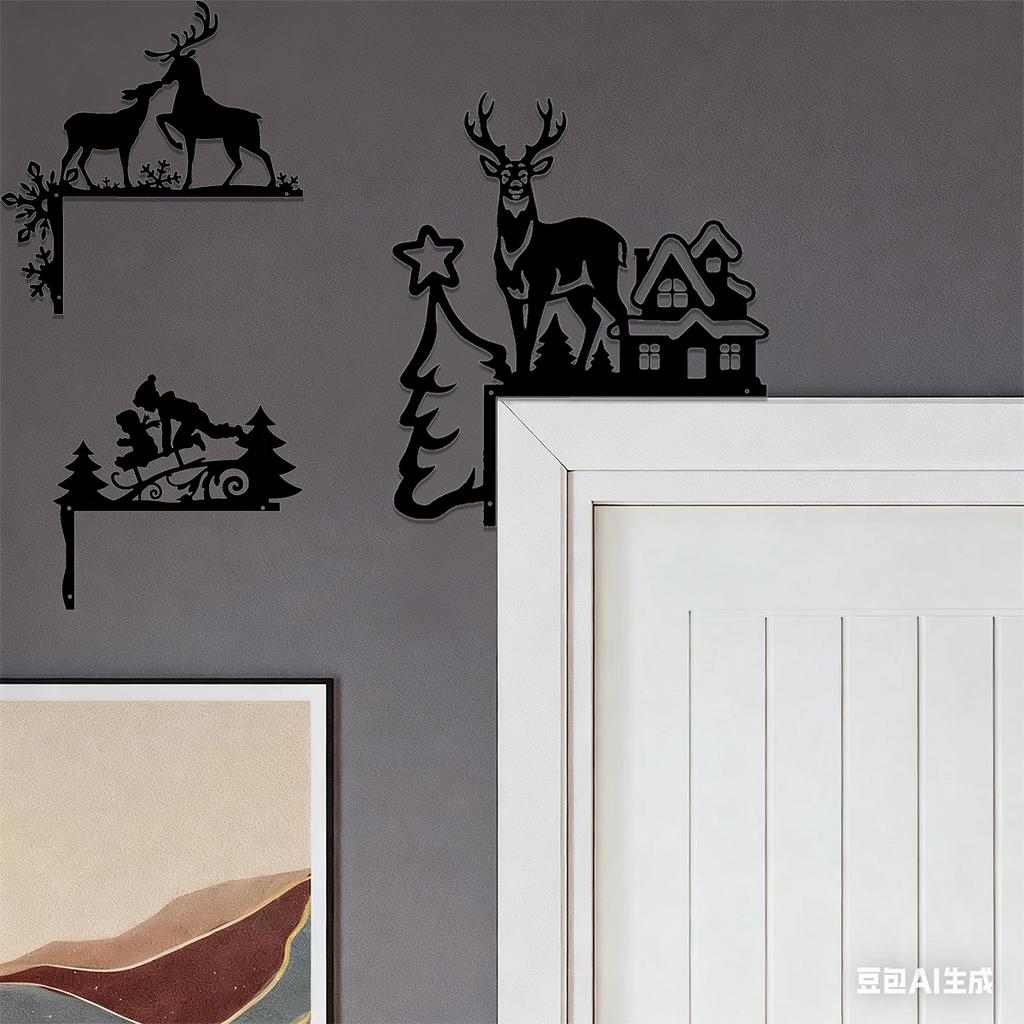 1Pc Christmas Door Corner Metal Sign, Christmas Elements, Christmas Door Sign, Christmas Home Decoration, Window Corner Decoration, Holiday