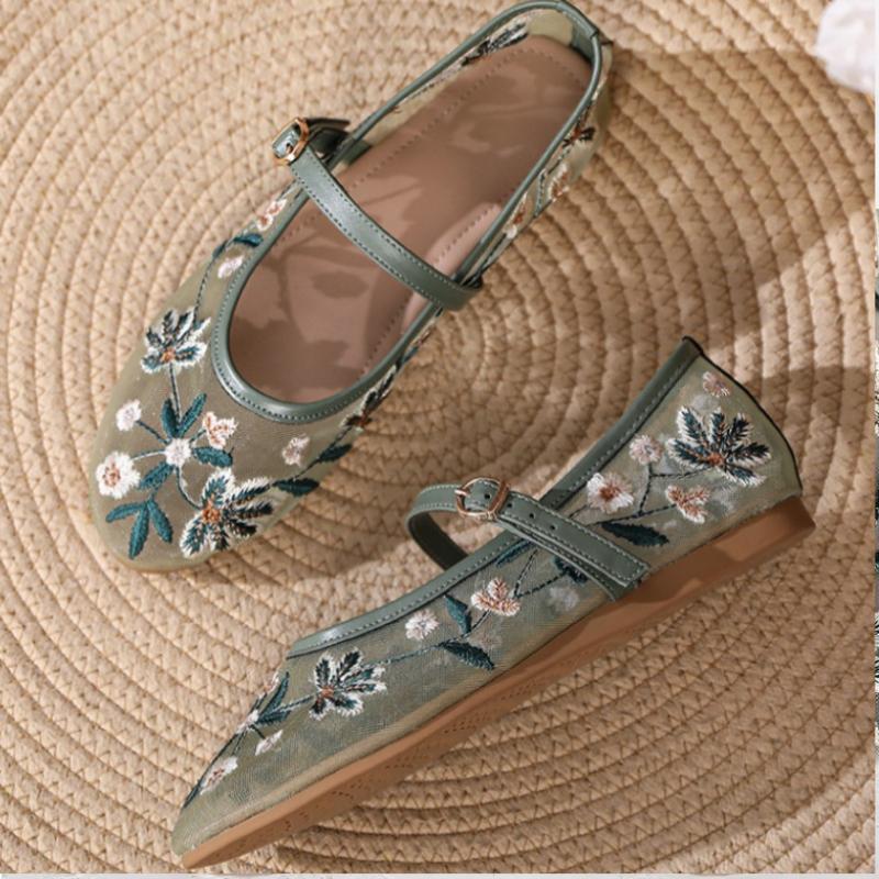 Мода 2025 Весна Высокое Качество Повседневные Сетчатые Женские Балетки, Декор Пряжкой Большой Размер Туфли Мэри Джейн женская обувь