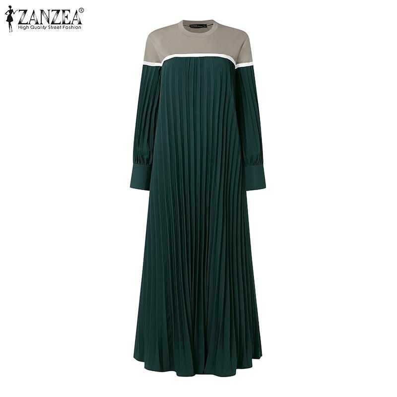 ZANZEA Женское повседневное длинное платье с круглым вырезом и длинным рукавом в стиле пэчворк