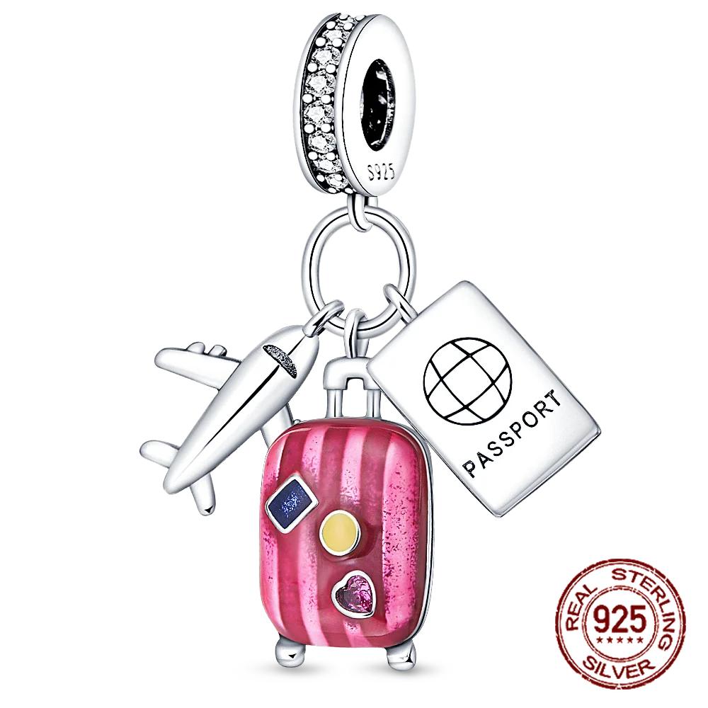 Copper Travel Theme Suitcase Camera Bag Pendant Beads Charms Fit Original Bracelets Women Diy Jewelry Gift