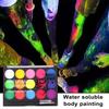 Water Based Face Body Painting Kit 15 Color Eyeshadow Palette Glow In The Dark Quick Dry High Pigmented Body Face Makeup Pallet