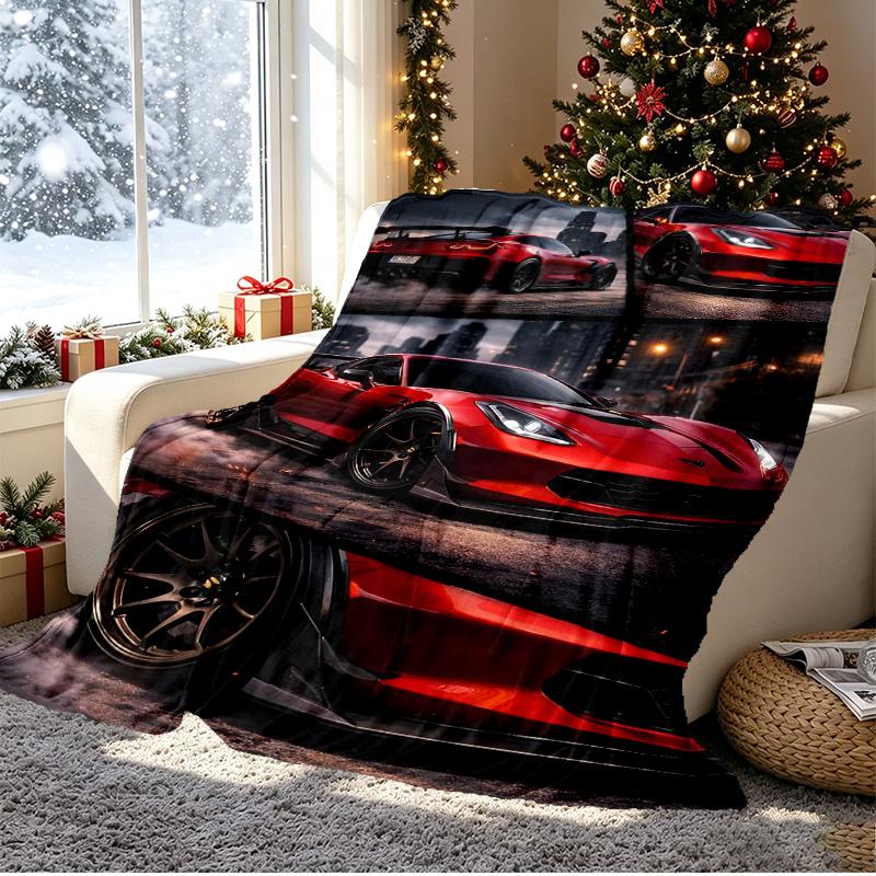Chevrolet Corvette Pattern Blanket for Home Decoration, Bed, Sofa, Car Travel, Camping, Suitable for All Seasons, Birthday Christmas Gift
