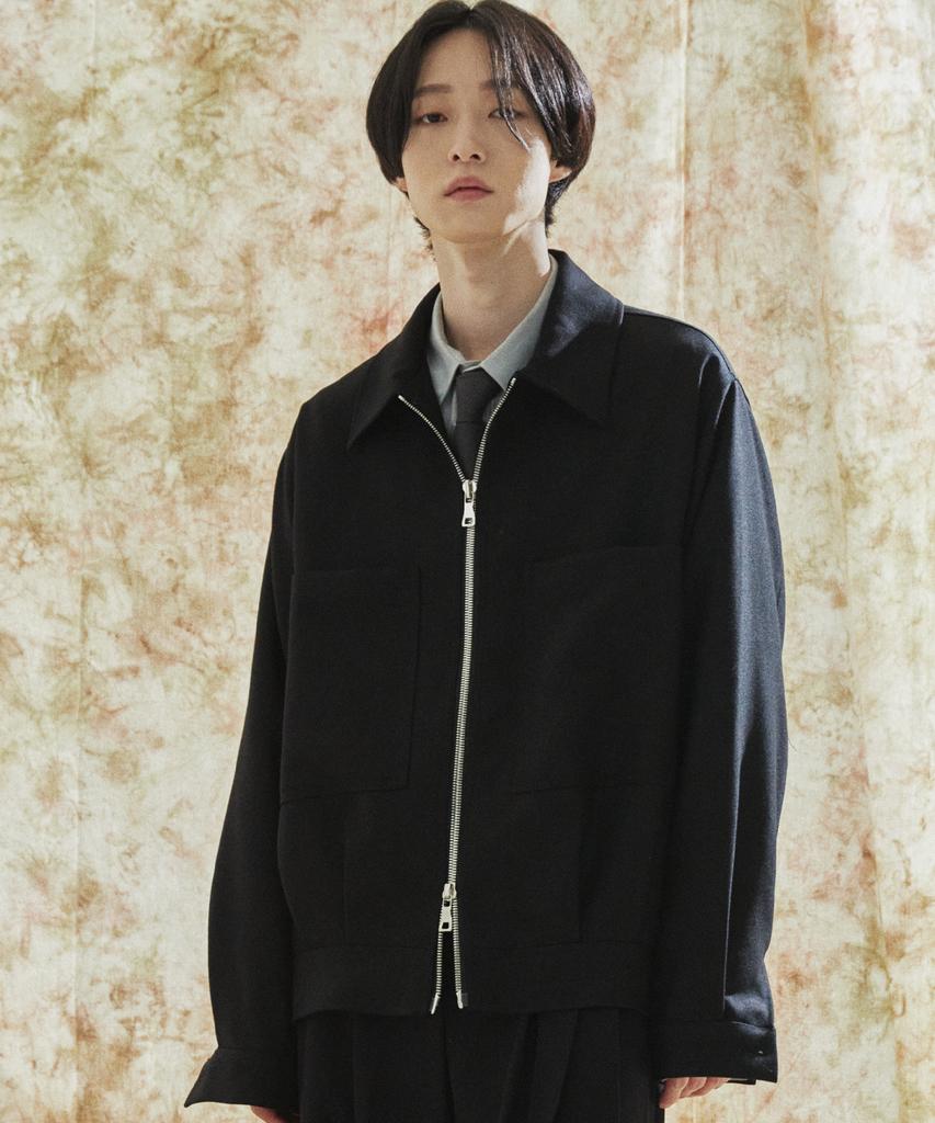 Concent12 Bold Wool Zip-Up Jacket Black