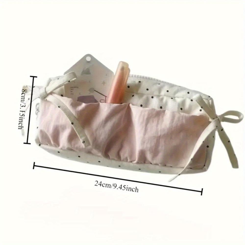Simple and Niche Cute Snow-white Polka Dot Pencil Bag Large Capacity Student Pencil Box Makeup Storage Bags Stationery