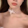 White Butterfly Pearl Choker Necklace For Women Sweet Imitation Pearl Clavicle Chain Neck Necklace Wedding Jewelry Gift