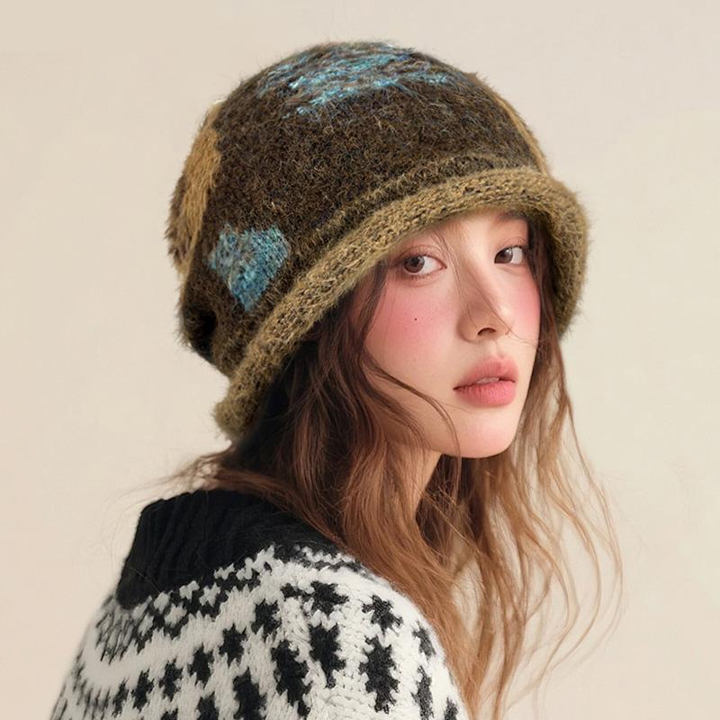 Autumn And Winter Retro Brown Stacking Hat Women'S Ear Protector Warm Wool Hat Pullover Hat Korean Version Versatile Cold Hat Big Head Circumference