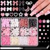 12Grids/Box Mixed Resin Bowknot Nail Charms 3D Colorful Bow Kawaii Rhinestone Nail Art Decorations DIY Manicure Parts Pen Tweeze