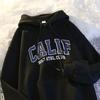 CALF Print Hooded Pullovers Korean Women Hoodie Sweatshirt Loose Casual Hoodies Fleece Pullover Women Clothing