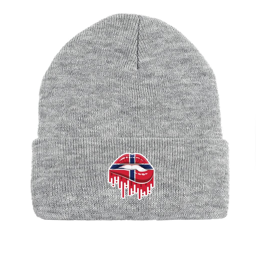 Mouth Flag of Norway Print Knitted Hat Beanie, Patriotic Woman Cap Elastic Cancer Chemo Leisure Headwear Knit Cap Beanie