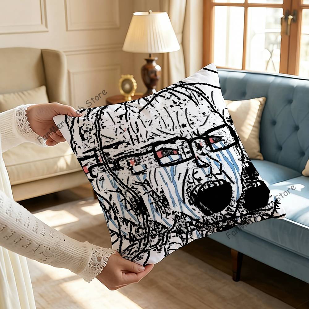 Creative Funny Wojak Meme Pillow Case For Sofa Decor Car Office Room Printing Cushion Cover Decorations and Protector