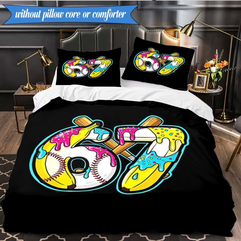 Summer Ice Cream Number 67 3pcs Bedding,Including 1pc Duvet Cover And 2pcs Pillowcases Perfect for Christmas,Ideal for Bedroom, Dormitory