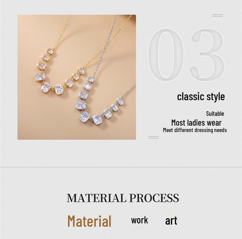 Квадратное ожерелье из медного сплава с бриллиантом - Европейский и американский стиль, два цвета, модное и универсальное, нишевый дизайн, вневременная элегантность.