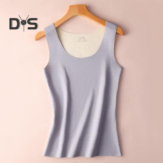 Autumn Winter DE Velvet Thermal Vest U Neck Sleeveless Tank Top Solid Color Seamless Warm Underwear Bottoming Tops