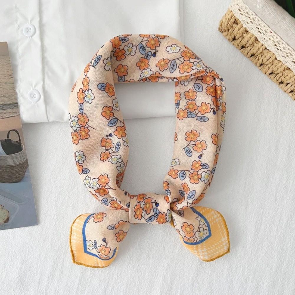 Square Cotton Linen Square Scarf Pastoral Style Scarf Hair Band Headband Floral Kerchief Women