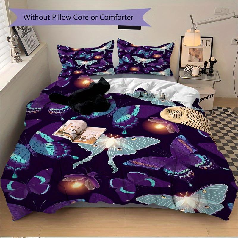 3pcs Butterfly Print Bedding Set, Suitable for Bedroom Decoration, (Includes 1 Duvet Cover And 2 Pillowcases, Quilt Not Included) yy250822110