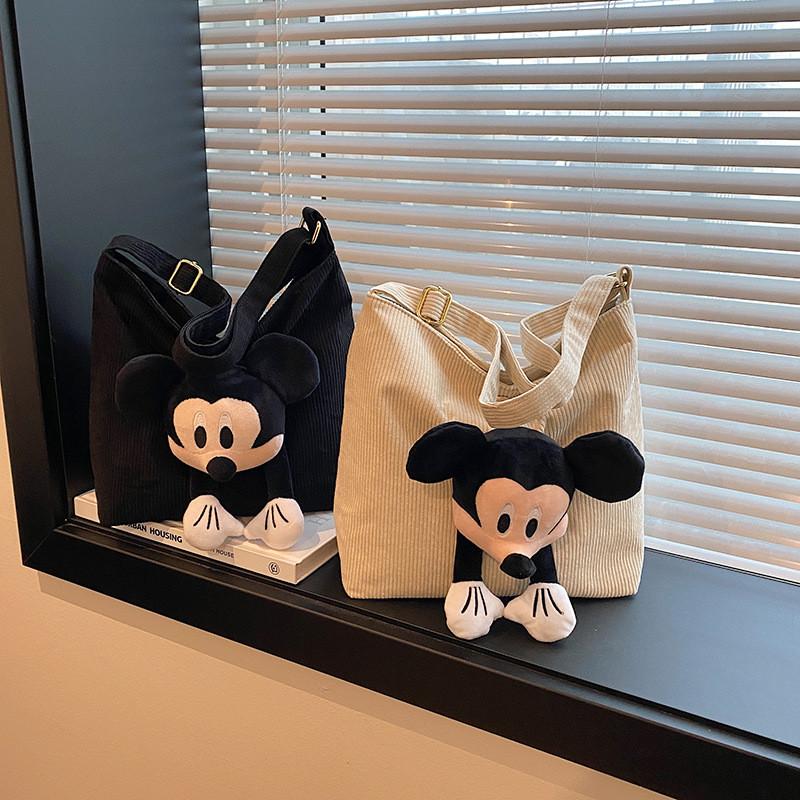 Mickey Mouse Canvas Shoulder Bag With Zipper Closure For Daily Casual Wear