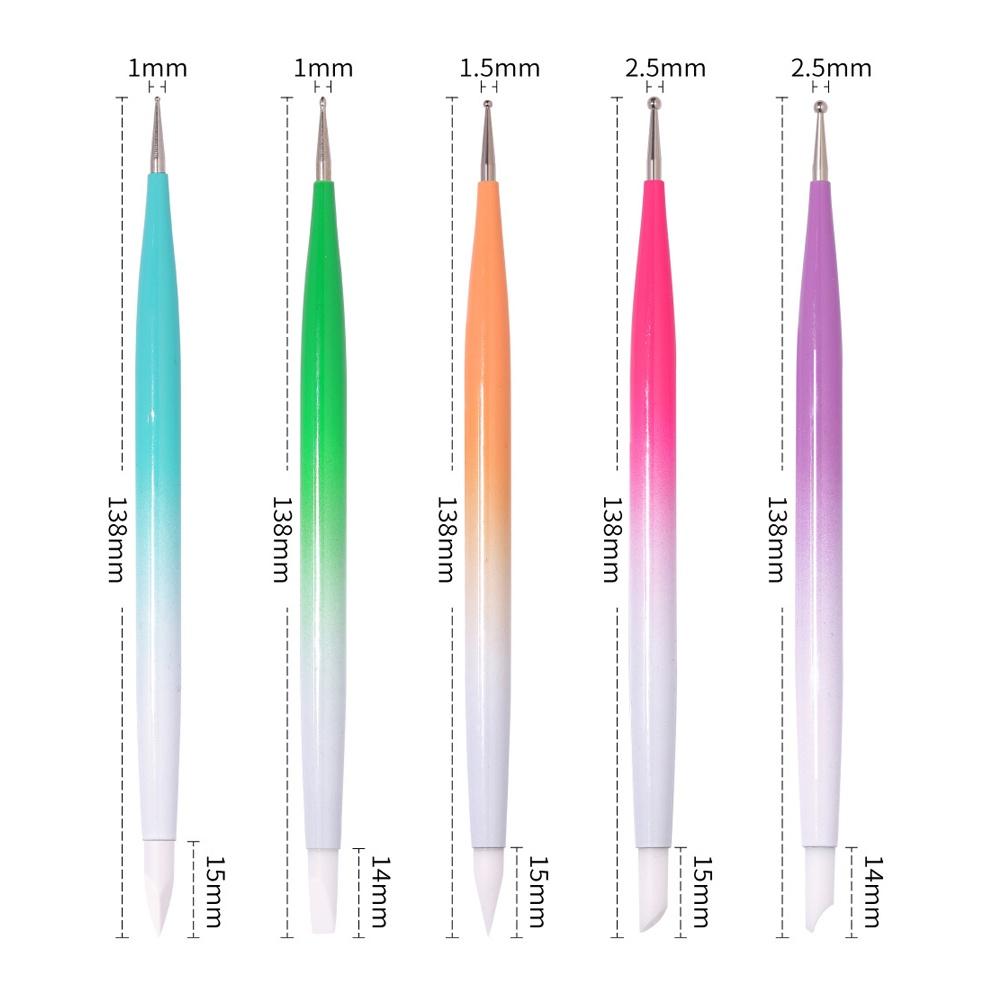 5Pcs 2-Ways Nail Art Pens Dotting Pens Silicone Scultpure Pens Stickes Press Pen Manicure Tool