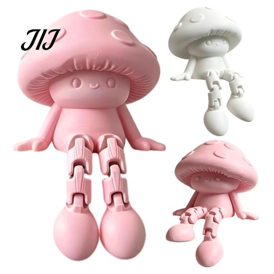 Small Aesthetic Room Decor 3D Printed Cute Mushroom Figurine, Posable Jointed Doll Shelf Creative Gift for Home Sitter Statue, Desktop Office Movable