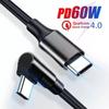 90 Degrees PD 60W Quick Charger Cord Nylon Braid Double Elbow Type C To C Cable Phone
