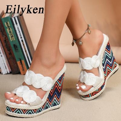 Модные летние эспадрильи Eilyken на платформе, плетеные из пеньки, женские шлепанцы смешанных цветов на массивном высоком каблуке, дизайнерская обувь, размеры 34-43