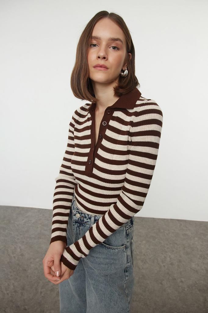 Женский модный стильный свитер, черный свитер с воротником поло, базовый полосатый трикотаж, свитер