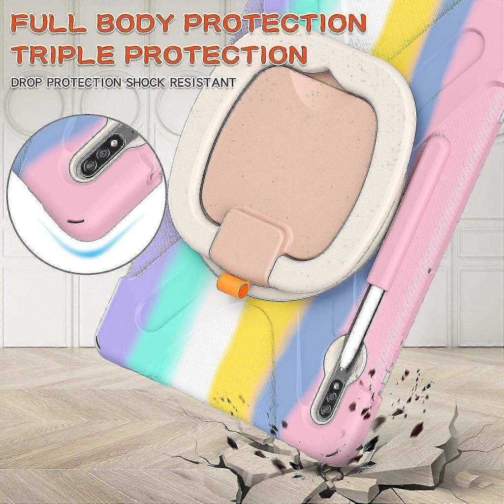 360portable Case For Galaxy Tabs8+/s7 Fe/s7+12.4''case With S Pen Holder Rugged Case Rotating Stand Hand Strap Shoulder Carrying Strap Outdoor Cover