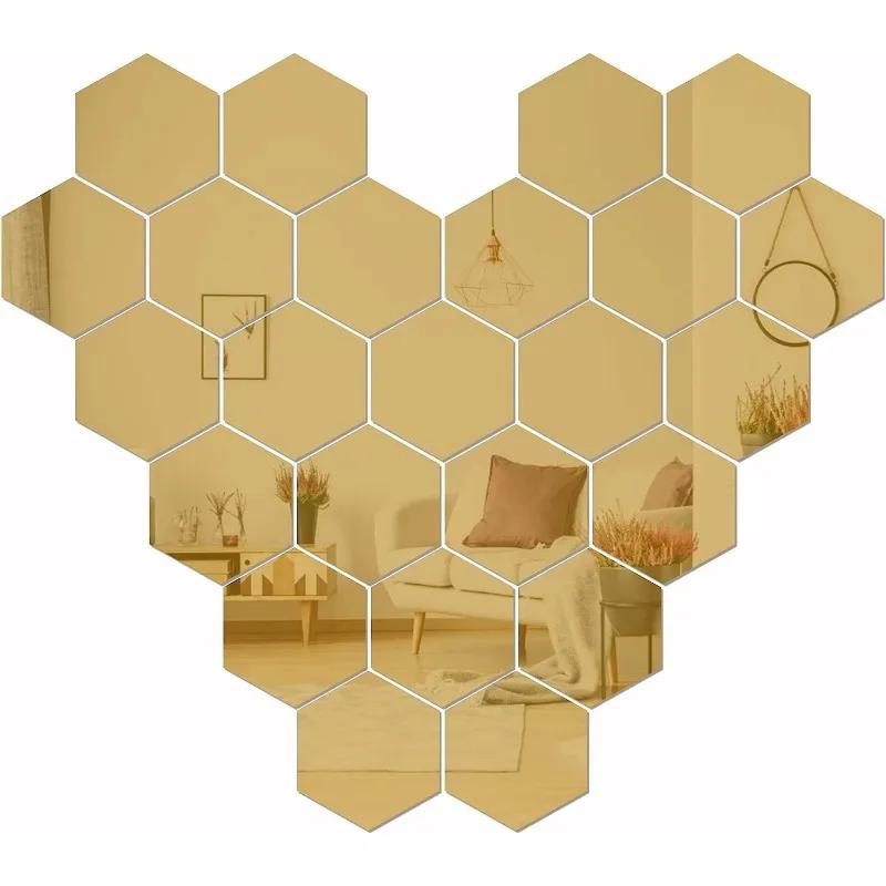 12pcs *10*8.5*5cm Acrylic Decorative Wall Decals Hexagon Mirror Wall Stickers for Home Decoration Room Decor