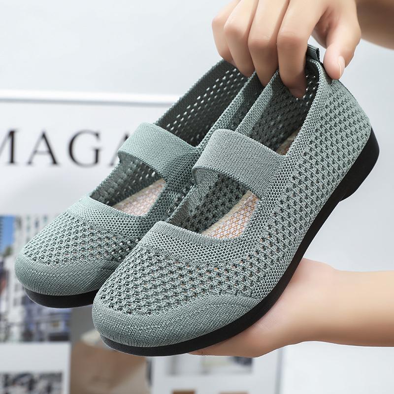New Breathable Knitting Flats for Women Fashion Strap Soft Sole Loafers Shoes Woman Light Round Toe Mesh Non-Slip Casual Shoes