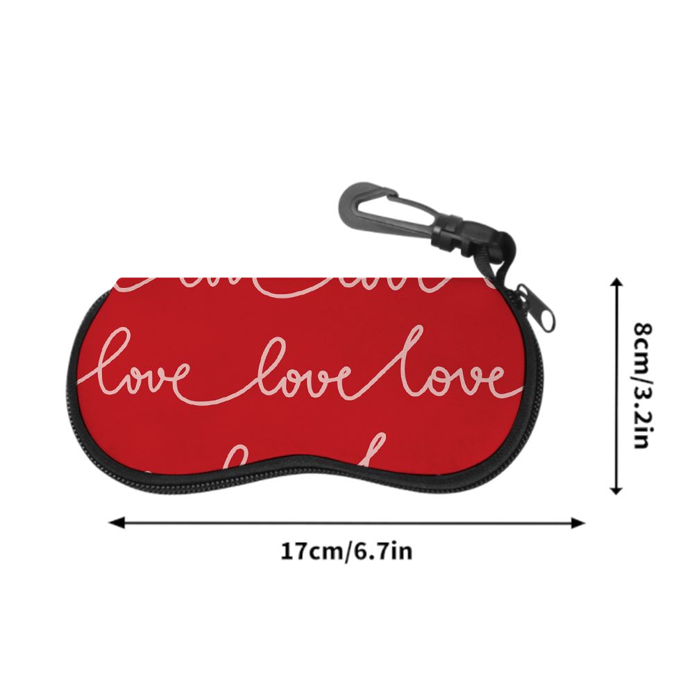 Red Script Love Pattern Soft Pouch, Sunglasses Case, Portable Lightweight Eyewear Protective Bag, Valentine Gift Eyeglass Storage Organizer