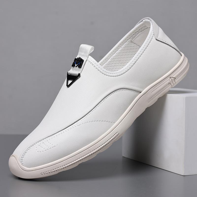 Модные мужские лоферы из натуральной кожи, дышащие, 2024 весна-осень, новая модная повседневная обувь для вождения для мужчин, однотонные туфли