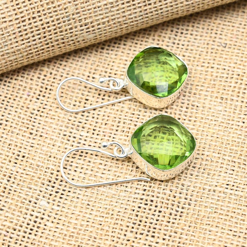 Зеленый аметист, драгоценный камень, ювелирные изделия ручной работы из стерлингового серебра 925 пробы, милые серьги для женщин