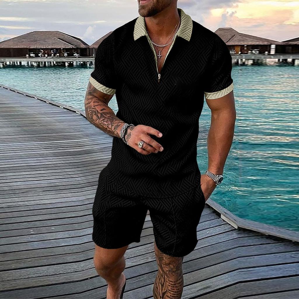Men's Short Sets Outfits 2 Piece Summer Tracksuit Short Sleeve Shirt And Shorts Set Casual Sport Suit