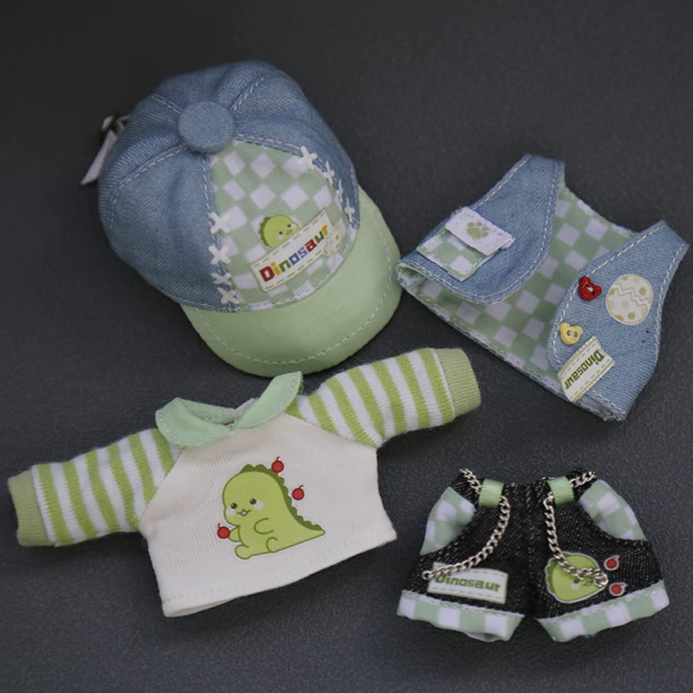 Rakulifey Obitsu 11 Clothes, Hat, OB11 Size Costume Set, Jacket, Pants, Vest, 112 BJD Doll Clothes, 4-Piece Set (Green)