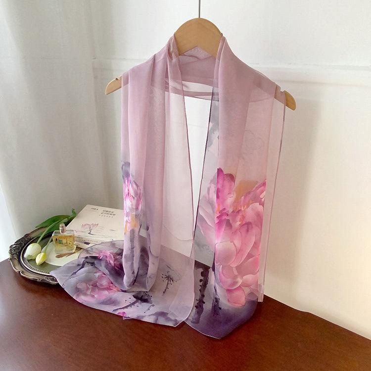 Spring Style Cicada Wings Long Silk Scarf for Women Spring and Autumn Thin Style Fashionable and Versatile Georgette Multi-color Printed Long Scarf