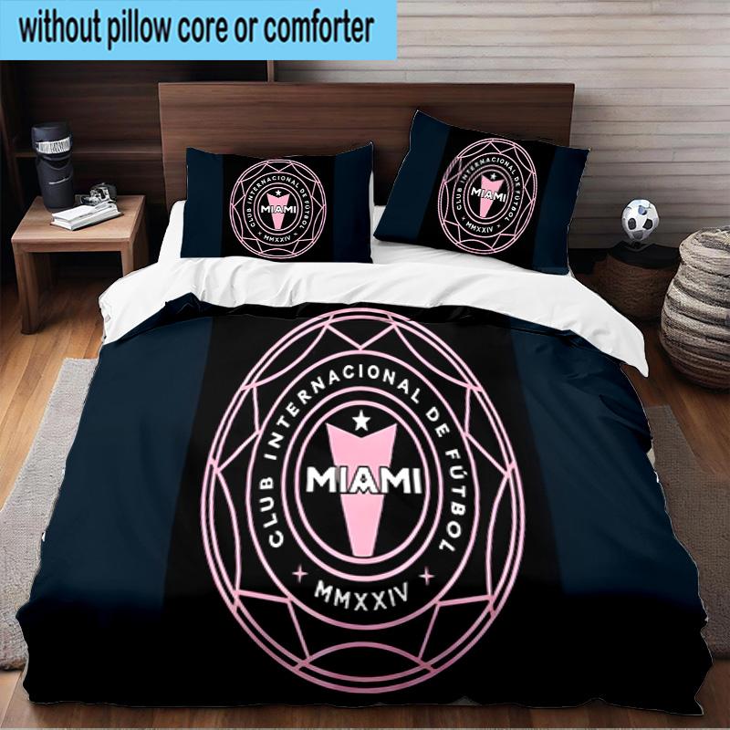 3PCS Inter Miami Fc Crest Bedding Set For Bedroom, Dormitory,Including 1pc Duvet Cover And 2pcs Pillowcases Large size Fan gift