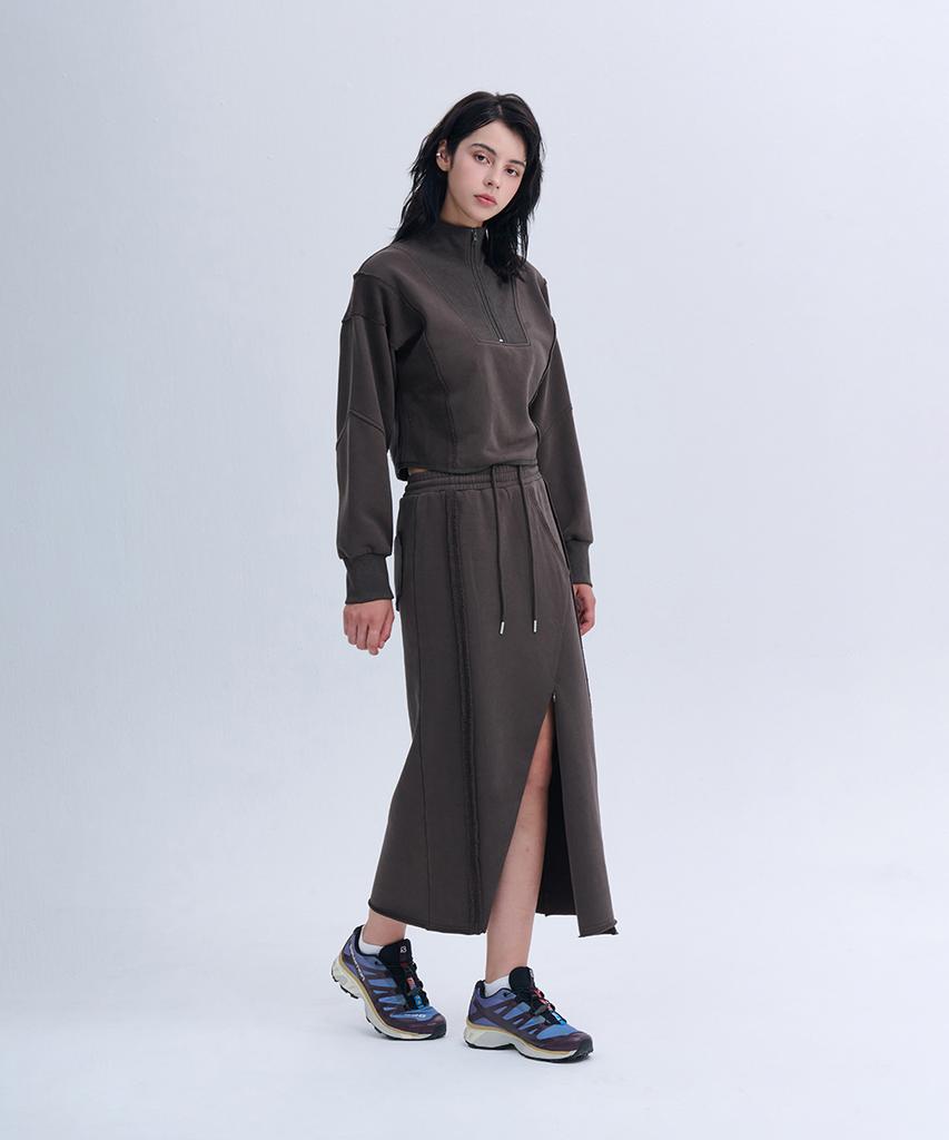Nine Jet Cutoff Long Sweat Skirt (2 Colors)
