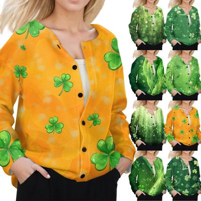 Женская стильная ул.. Флисовый кардиган с длинными рукавами и принтом Патрика на пуговицах