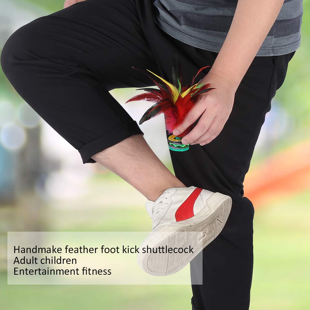 Set of 5 Feathered Foot Kick Shuttlecocks with Rubber Vivid 20cm Indiaca Dacau Shuttlecocks Base, Colors,