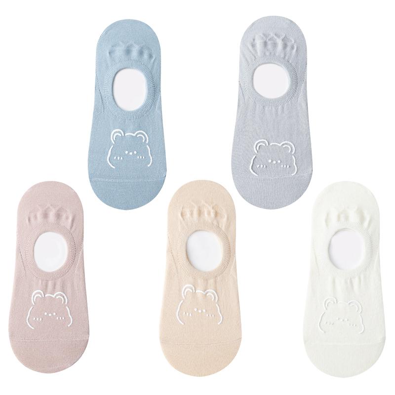 1/5 Pairs Women Cotton Ankle Socks Invisible Shallow Mouth Socks Breathable Silicone Anti Slip Socks