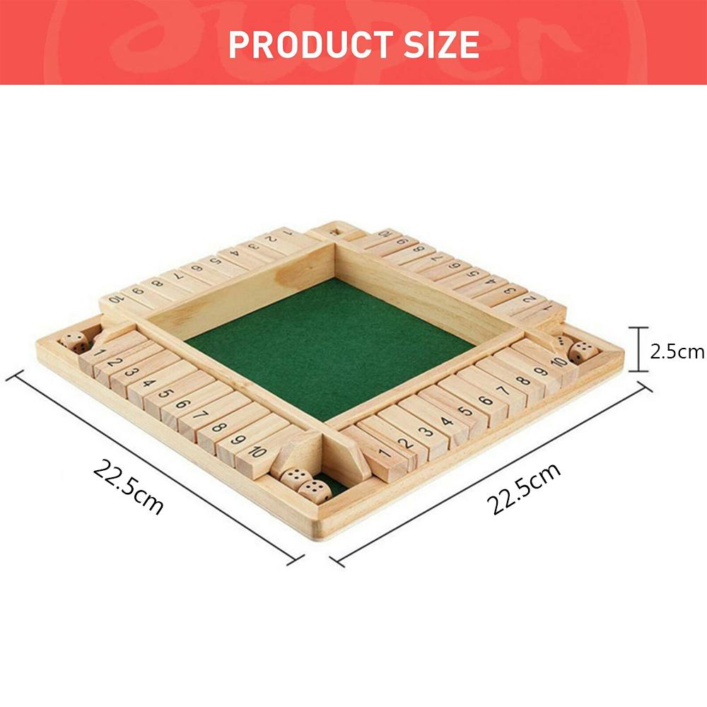 4 Sided 10 Number Pub Bar Party Supplies Flaps & Dices Game Shut The Box Wooden Dice Board Game